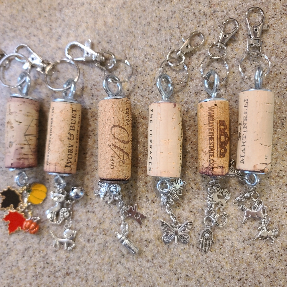 2 for $10 BOGO -Upcycled Wine Cork Key Chain or Purse Charm- Pick Which 2